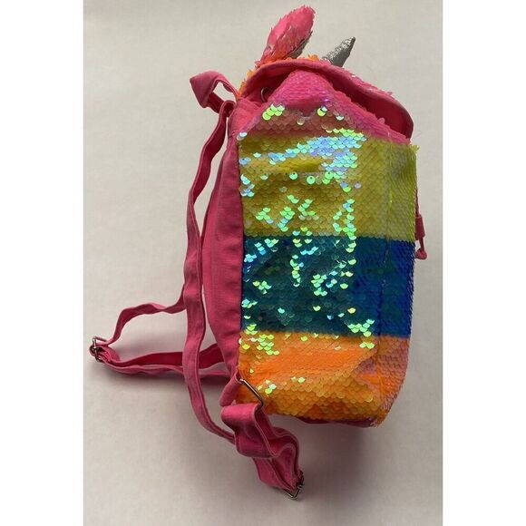 Justice Rainbow Unicorn Flip Sequin Mini Backpack Rucksack Horn Ears 12X8X4 - Picture 5 of 11
